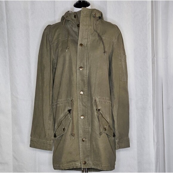 Weatherproof Vintage Military Khaki Green Mid Length Zip & Button Hooded Coat - Picture 1 of 16